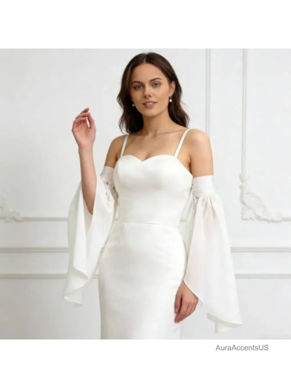 Women's Victorian Long Tulle Bell Sleeves with Adjustable Tie Cuffs, Chiffon